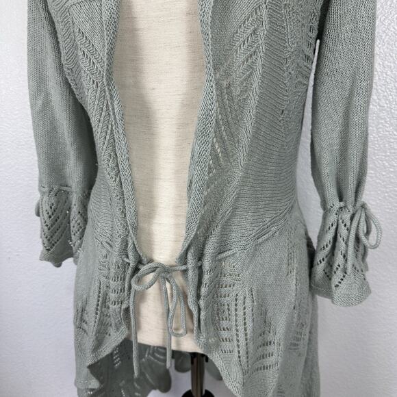 Anthropologie Sparrow Cardigan Sweater Medium Green Cotton Lambswool Knit Boho - Picture 5 of 14